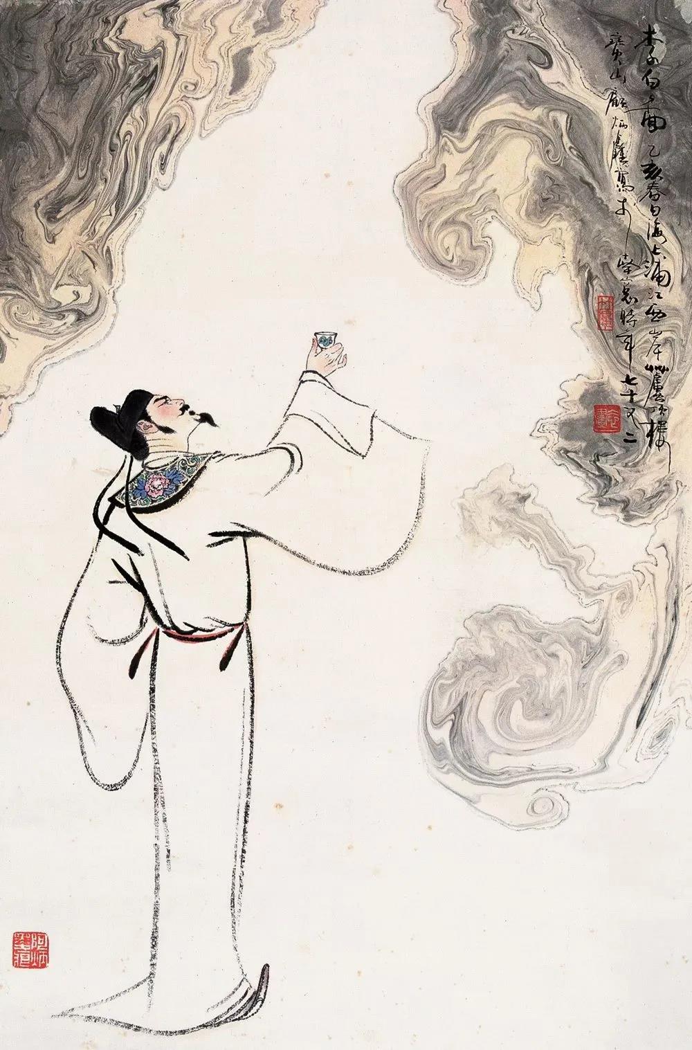 ▲“詩仙”李白勸自己喝酒：“舉杯邀明月，對(duì)飲成三人”。（圖片來源：三聯(lián)生活周刊）